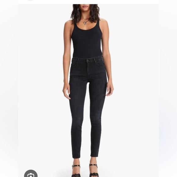 MOTHER HIGH WAISTED LOOKER IN BLACKBIRD HI RISE SKINNY FULL LENGTH DARK WASH - Picture 8 of 16